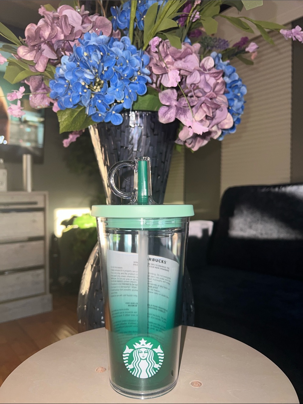 🌿Starbucks Green Ombre Cold Cup Mint Lid Ring Straw Topper Grande Tumbler🌿